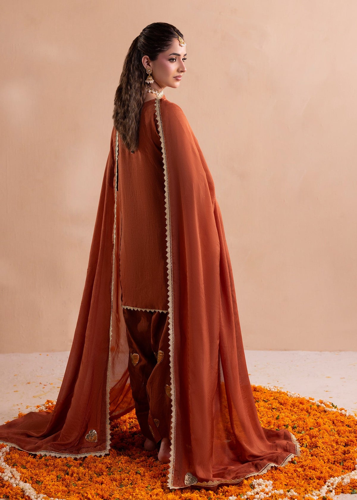 Ladies Embellished Burnt Orange Shalwar Kameez Online in UK USA Canada