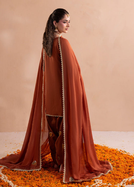 Ladies Embellished Burnt Orange Shalwar Kameez Online in UK USA Canada