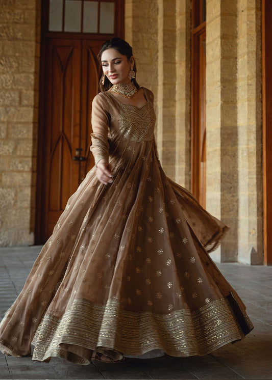 Ladies Embellished Camel Brown Shalwar Kameez Online in UK USA Canada