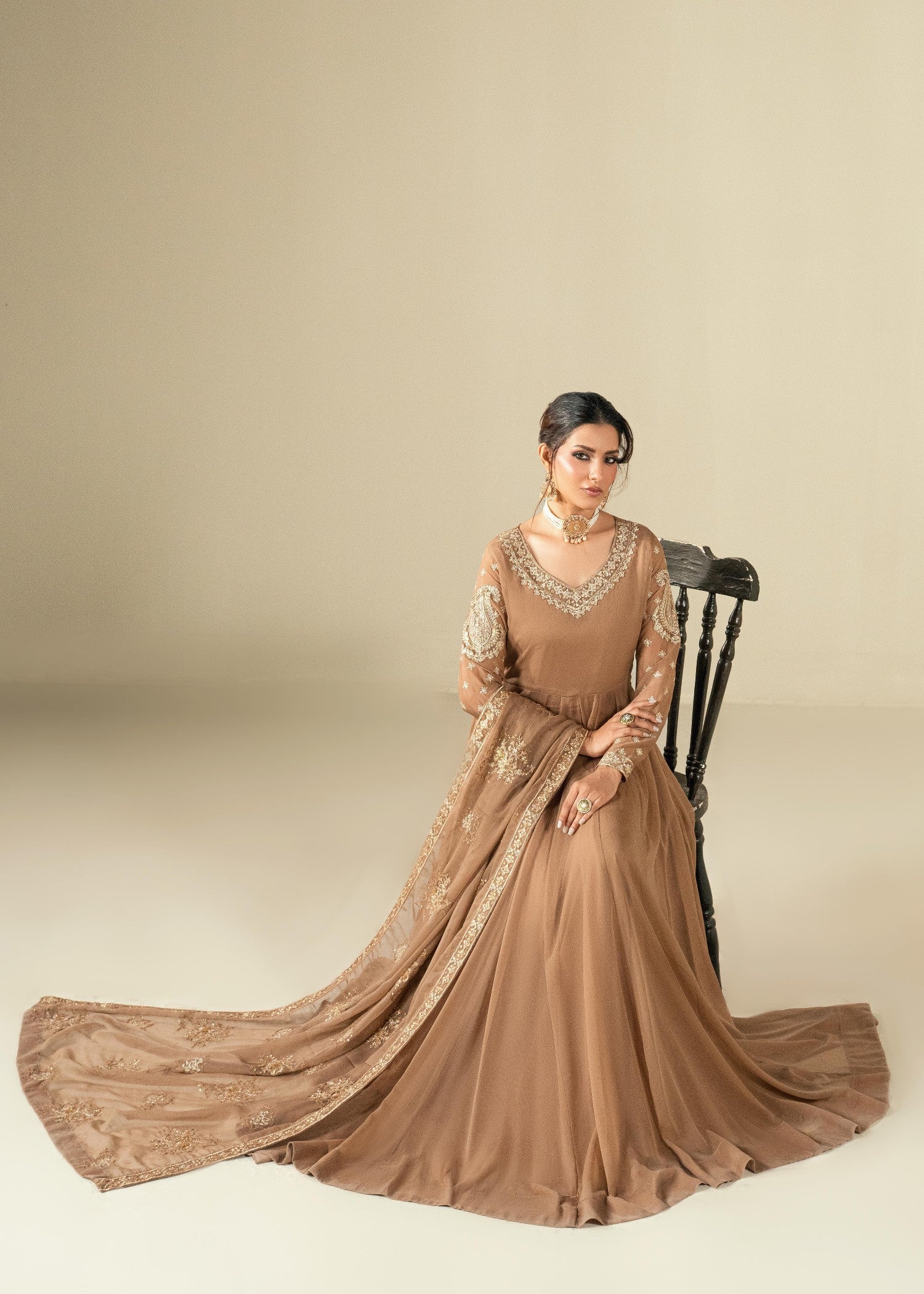 Ladies Embellished Caramel Brown Shalwar Kameez Online in UK USA Canada