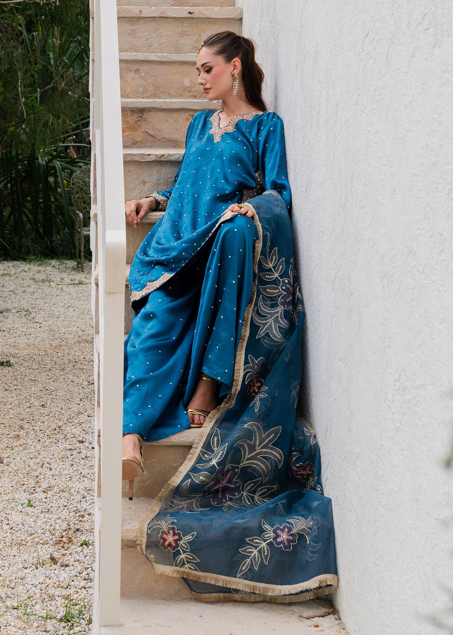 Ladies Embellished Charmuse Kurta with Dupatta Online in UK USA Canada