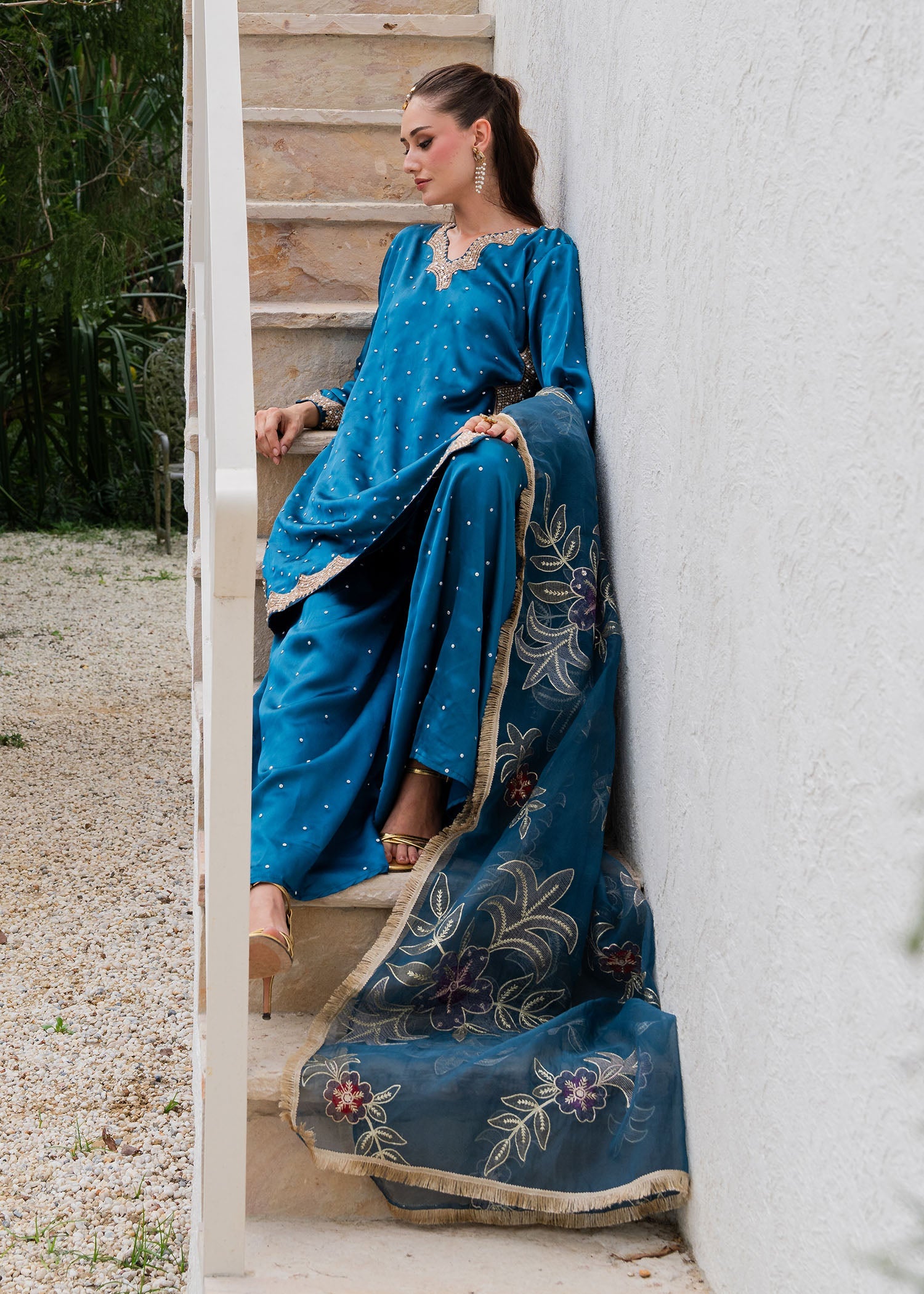 Ladies Embellished Charmuse Kurta with Dupatta Online in UK USA Canada
