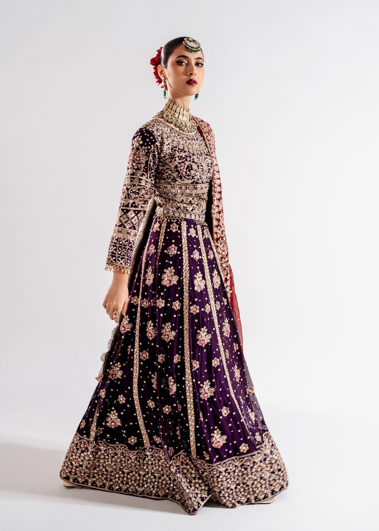 Ladies Embellished Chiffon Lehenga Choli with Dabka Work Online in Dubai UAE Abudhabi Ajman Sharjah