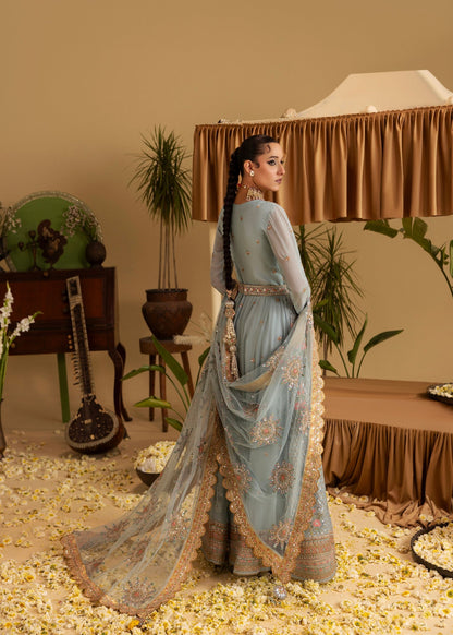 Ladies Embellished Chiffon Powder Blue Pakistani Suit Online in UK USA Canada