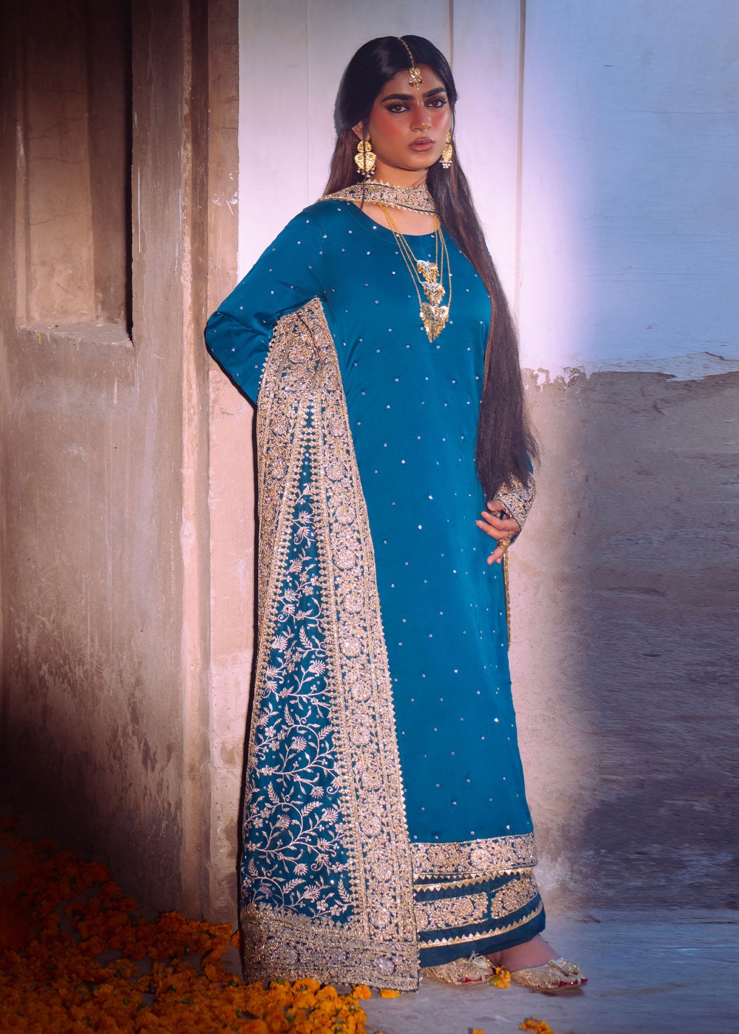 Ladies Embellished Cobalt Blue Shalwar Kameez Online in UK USA Canada