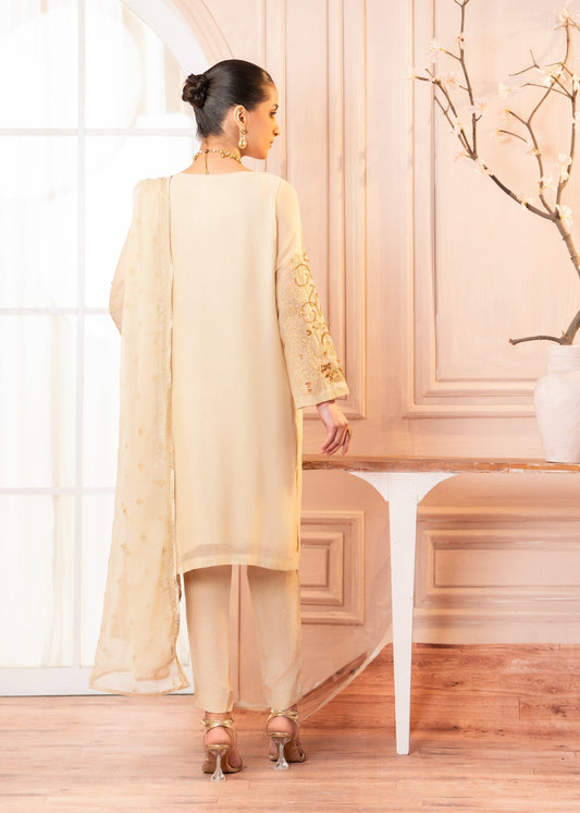 Ladies Embellished Cream Raw Silk Suit Online in UK USA Canada