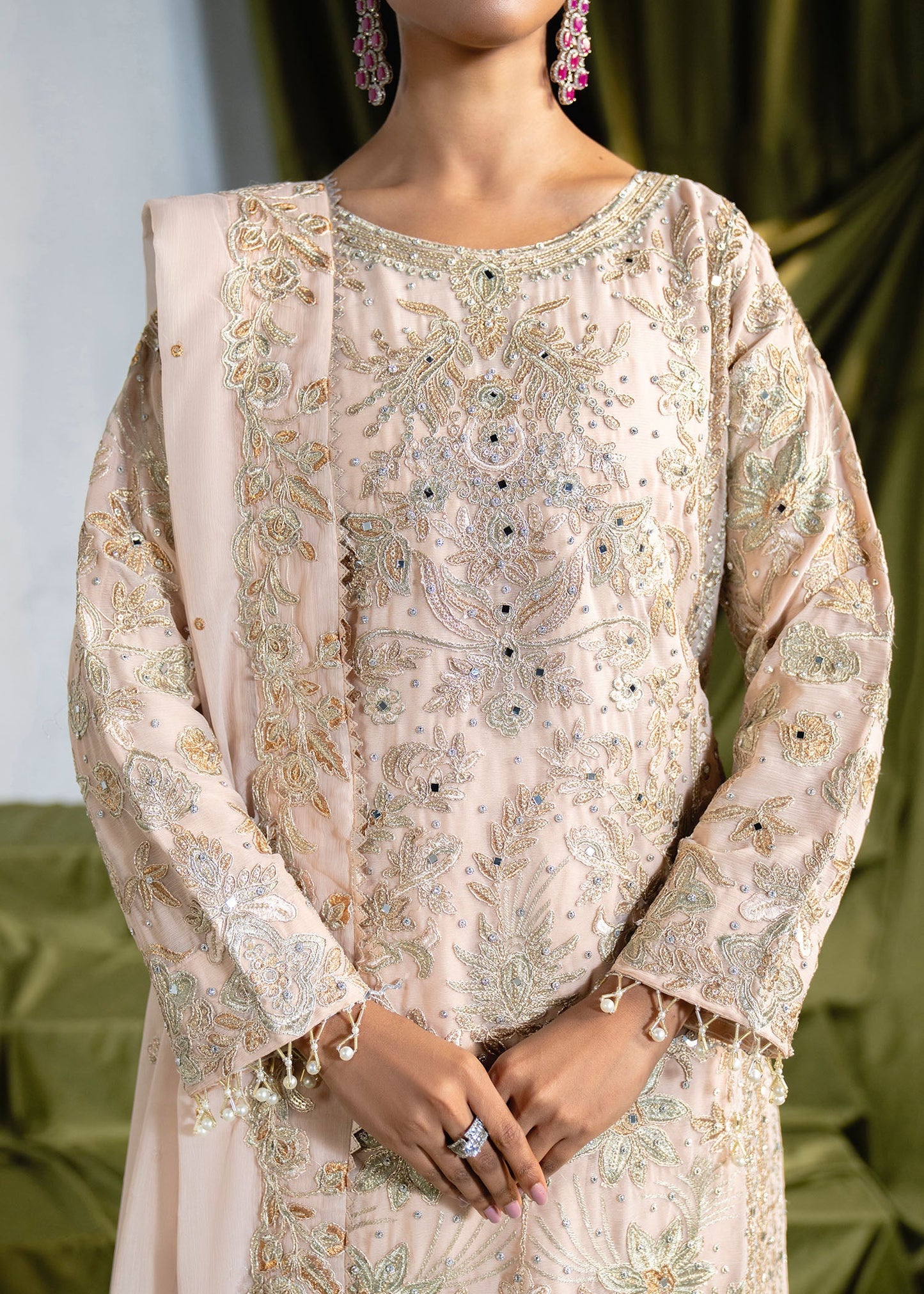 Ladies Embellished Cream Shalwar Kameez Online in UK USA Canada