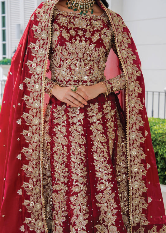 Ladies Embellished Crimson Silk Lehenga Set Online in UK USA Canada