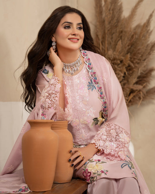 Ladies Embellished Dusty Rose Shamoz Silk Salwar Kameez Online in UK USA Canada