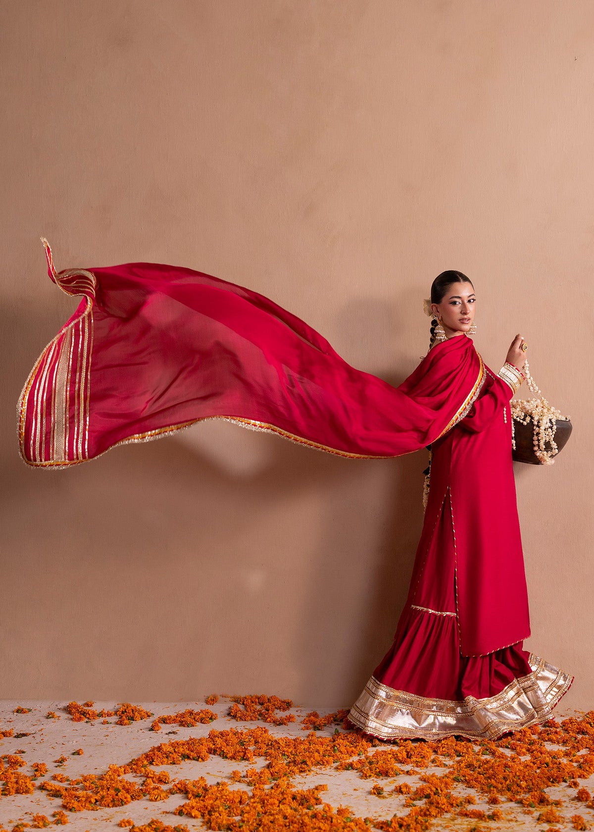 Ladies Embellished Fuchsia Raw Silk Gharara Online in UK USA Canada