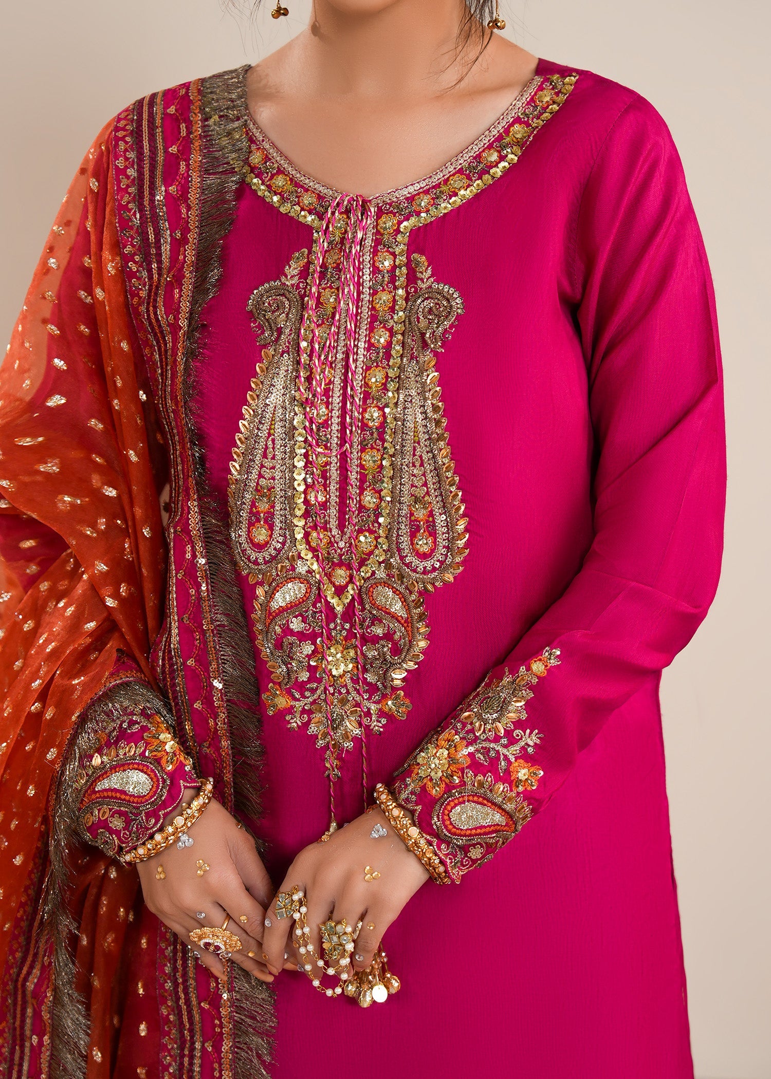 Ladies Embellished Fuchsia Sharara Suit Online in UK USA Canada
