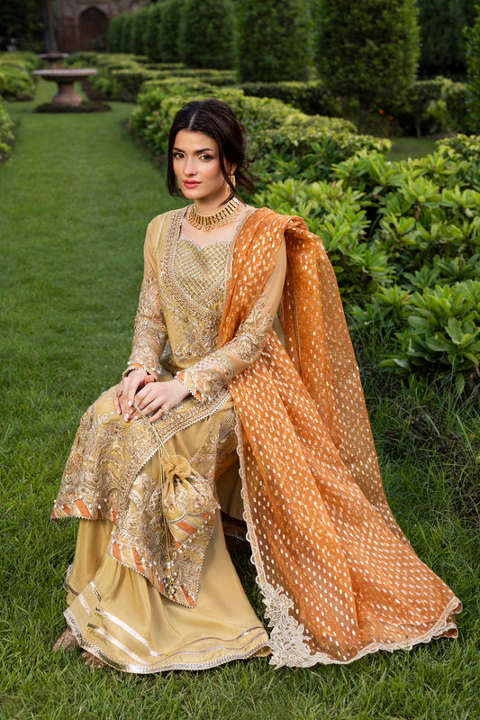 Ladies Embellished Gold Organza Salwar Kameez Online in UK USA Canada