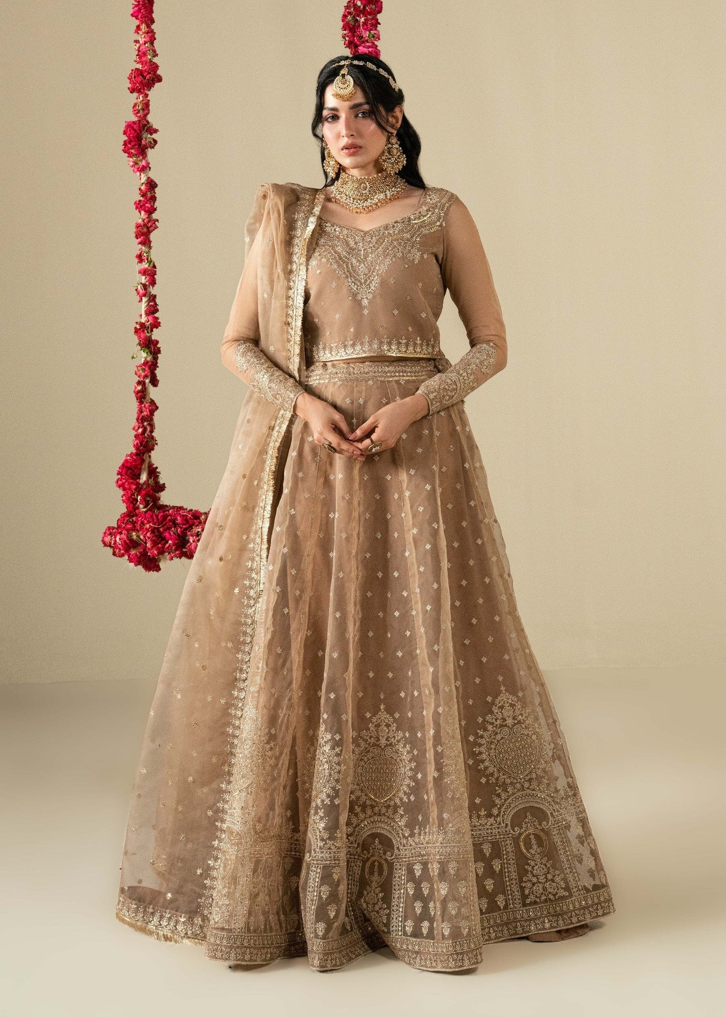 Ladies Embellished Golden Brown Lehenga Suit Online in UK USA Canada