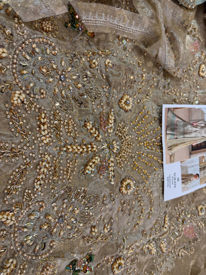 Ladies Embellished Golden Chiffon Salwar Kameez Online in UK USA Canada