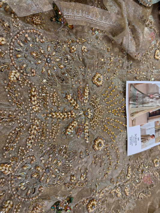 Ladies Embellished Golden Chiffon Salwar Kameez Online in UK USA Canada