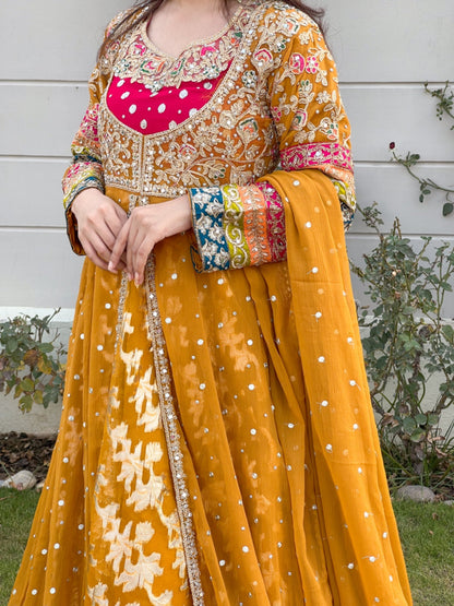 Ladies Embellished Golden Orange Shalwar Kameez Online in UK USA Canada