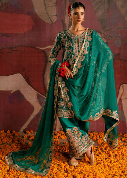 Ladies Embellished Green Charmuse Shalwar Kameez Online in UK USA Canada