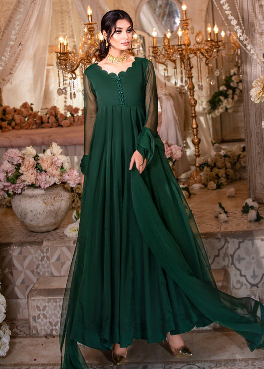 Ladies Embellished Green Chiffon Shalwar Kameez Online in UK USA Canada