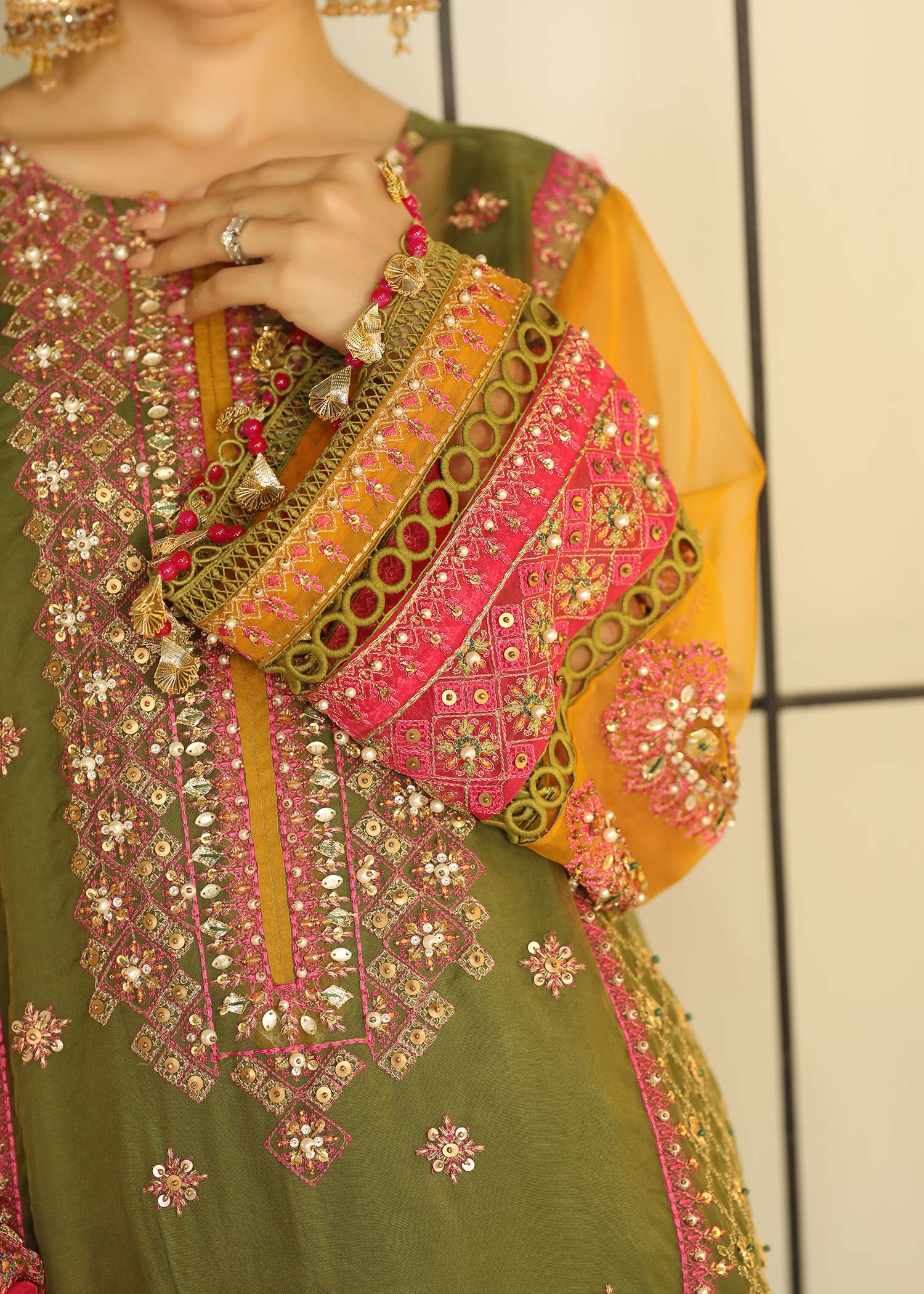 Ladies Embellished Green Sharara Gharara Online in UK USA Canada