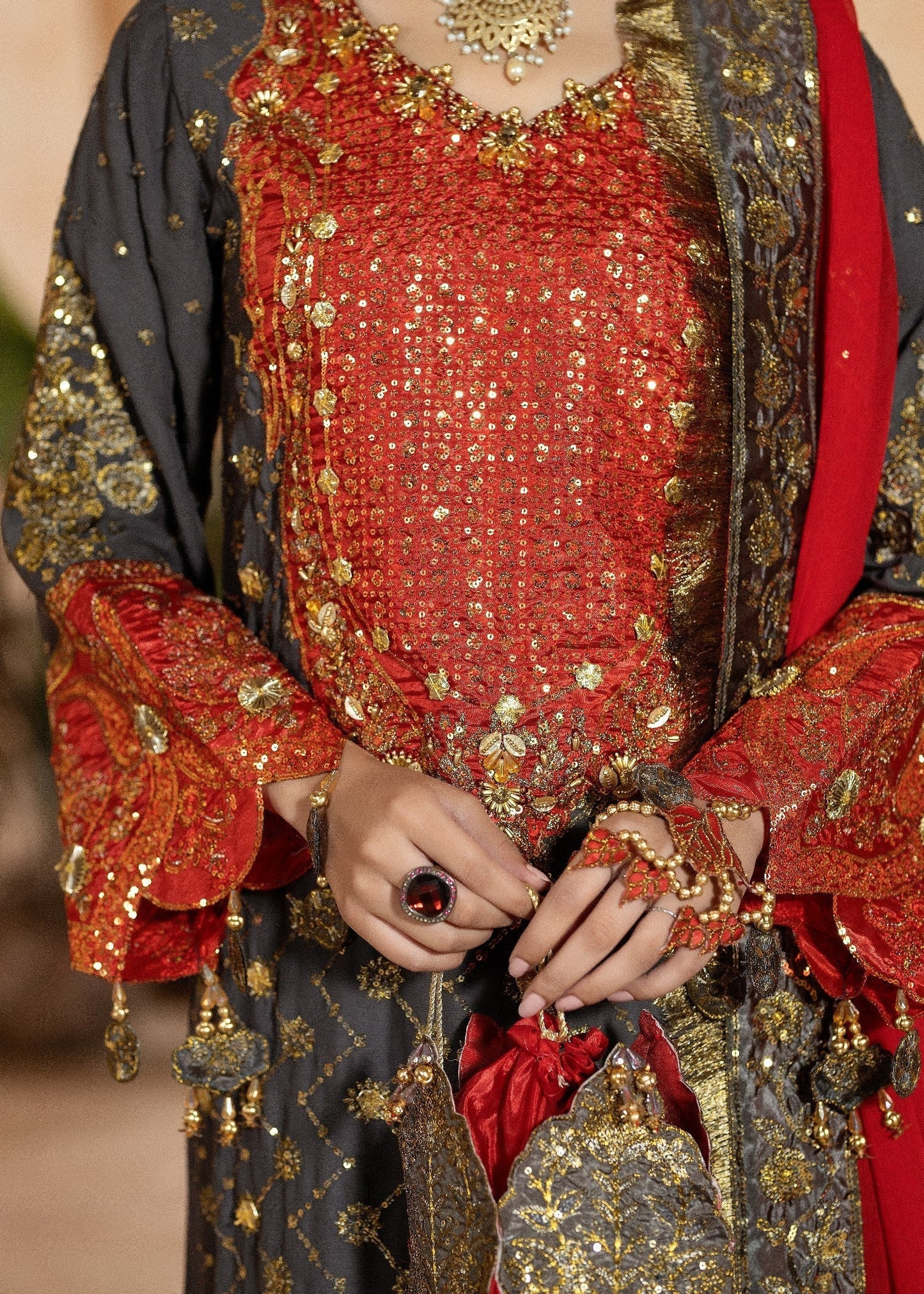 Ladies Embellished Grey Silk Sharara Suit Online in UK USA Canada