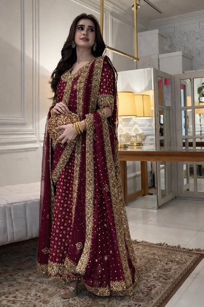 Ladies Embellished Hot Pink Chiffon Partywear Suit Online in UK USA Canada