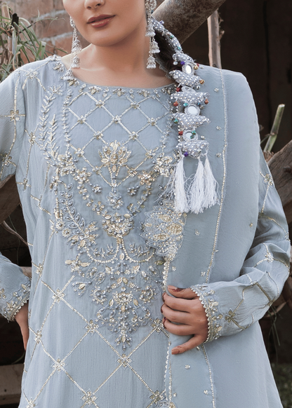 Ladies Embellished Ice Blue Raw Silk Kurta Pajama Online in UK USA Canada