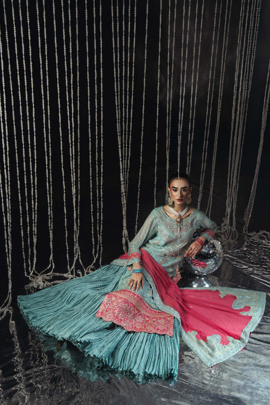 Ladies Embellished Ice Blue Sharara Gharara Online in UK USA Canada