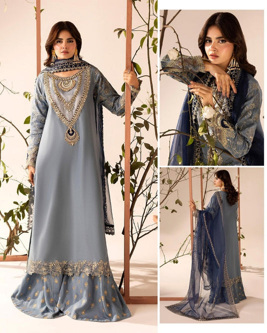 Ladies Embellished Ice Blue Sharara Salwar Kameez Online in UK USA Canada