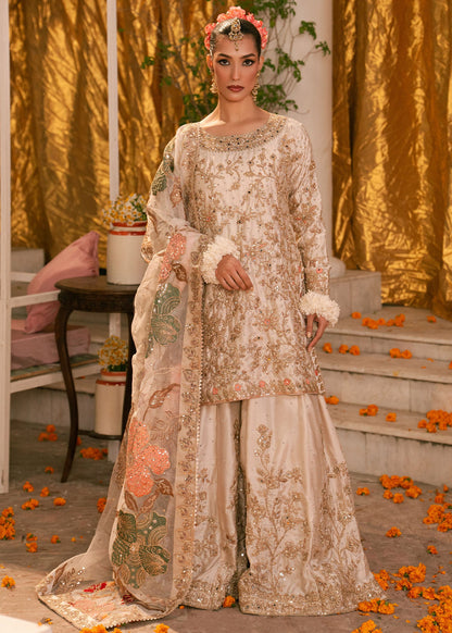 Ladies Embellished Ivory Charmuse Salwar Kameez Online in UK USA Canada