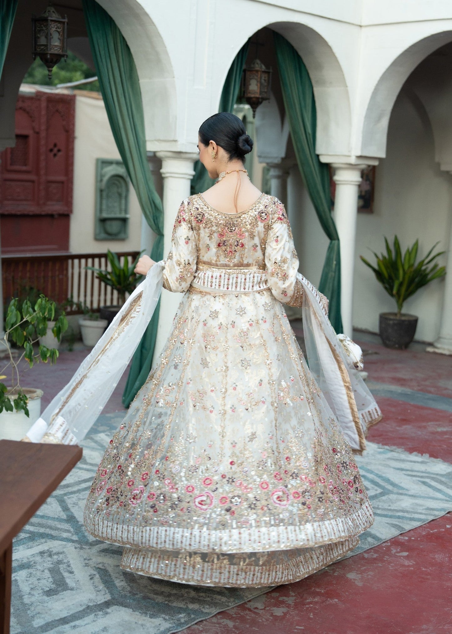 Ladies Embellished Ivory Chiffon Maxi Suit Online in UK USA Canada