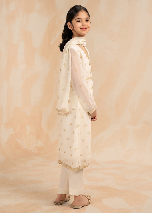 Ladies Embellished Ivory Chiffon Shalwar Kameez Online in UK USA Canada