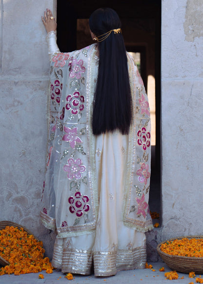 Ladies Embellished Ivory Maxi Shalwar Kameez Online in UK USA Canada