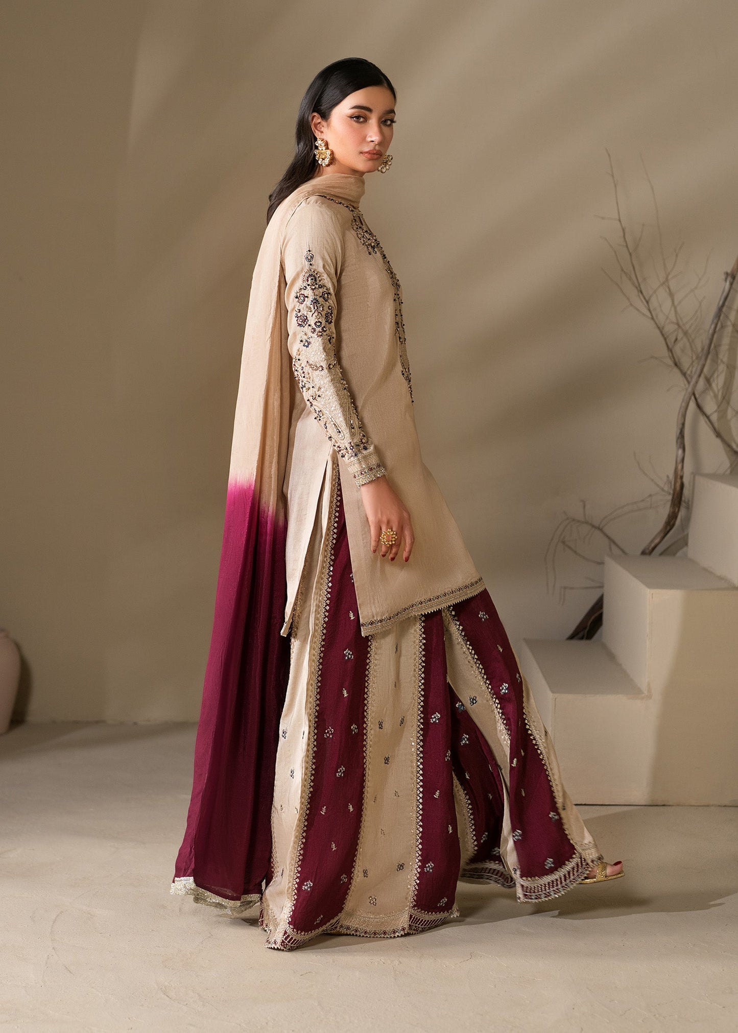 Ladies Embellished Ivory Raw Silk Salwar Kameez Online in UK USA Canada