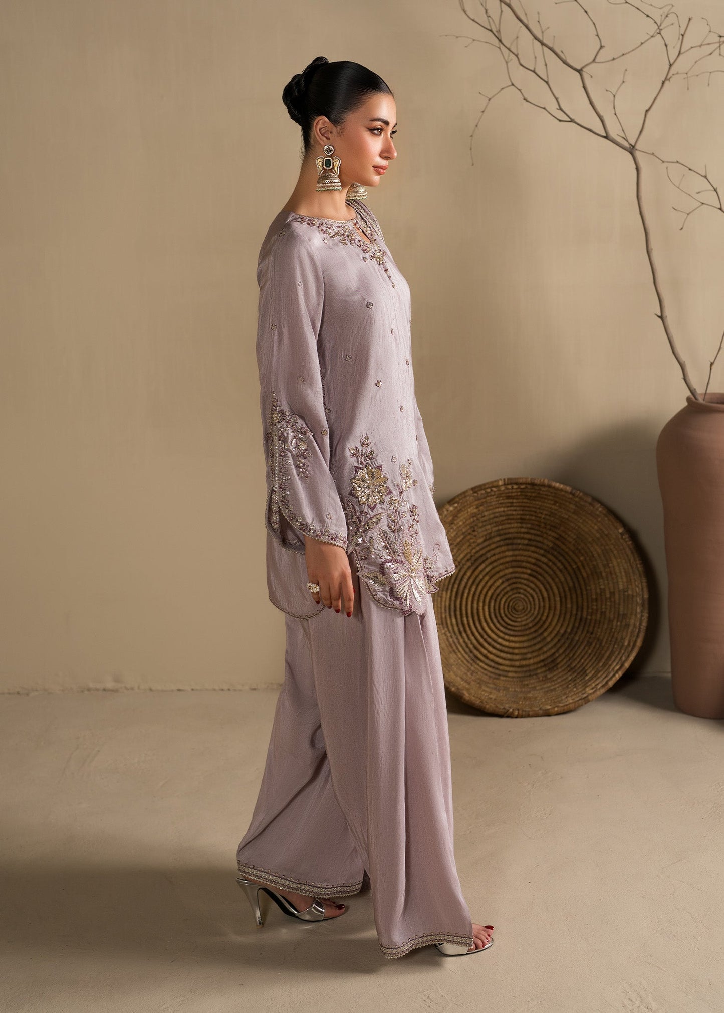 Ladies Embellished Lavender Farshi Suit Online in UK USA Canada