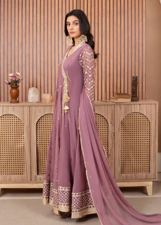 Ladies Embellished Lilac Angrakha Suit Online in UK USA Canada