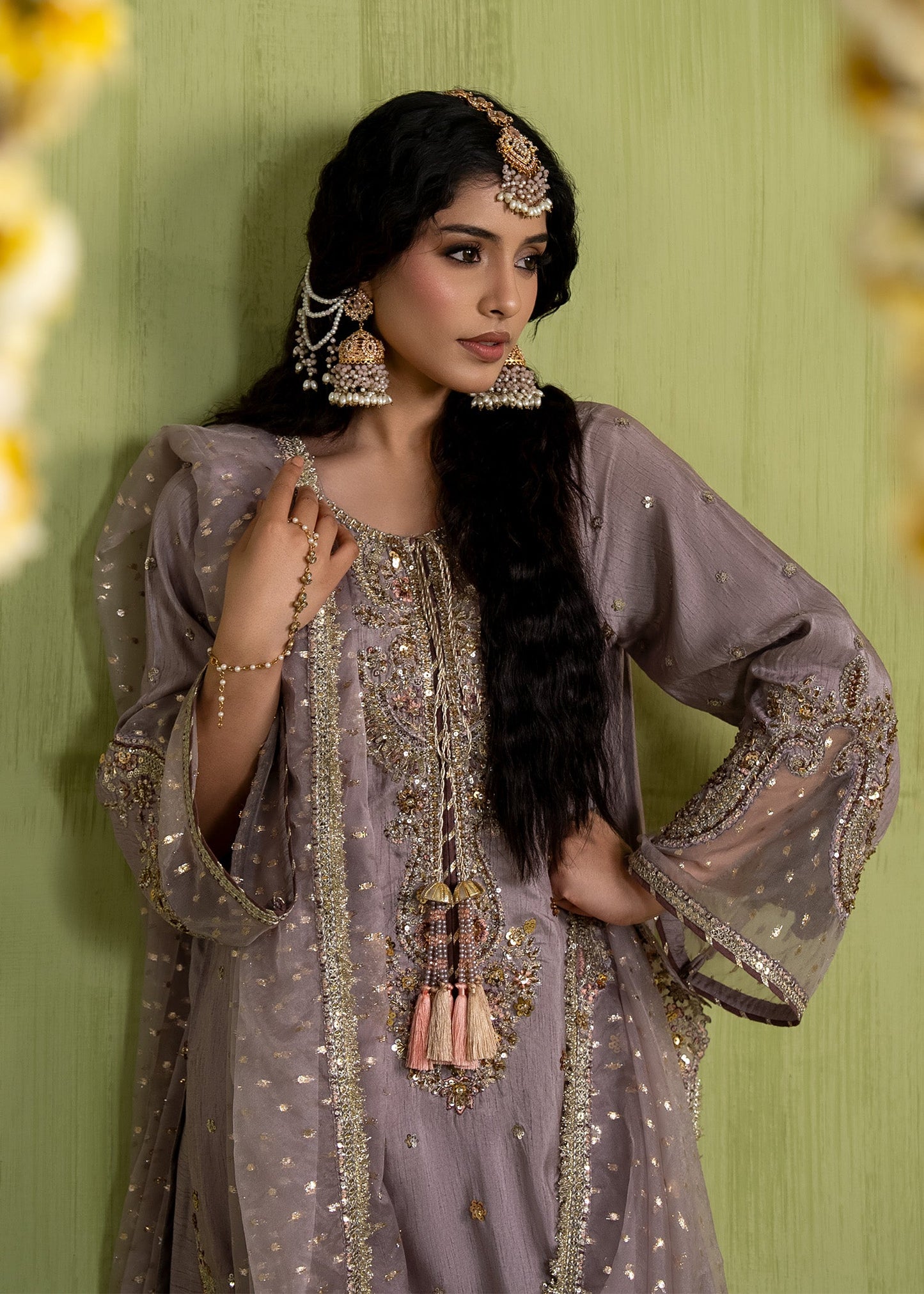 Ladies Embellished Lilac Organza Dupatta Suit Online in UK USA Canada