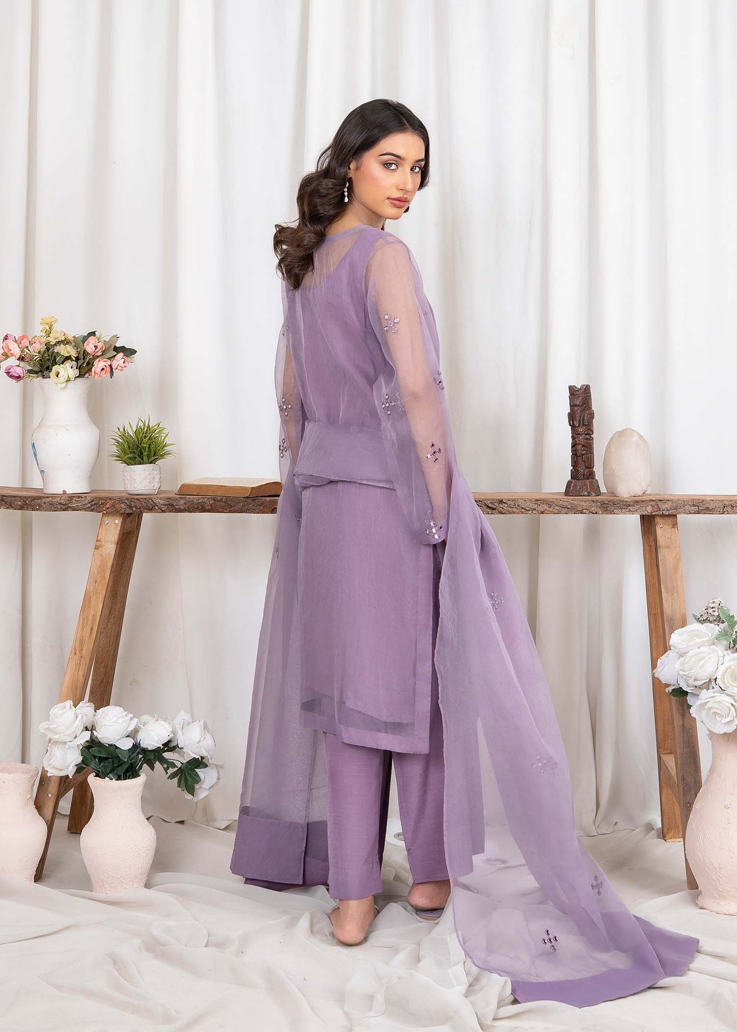 Ladies Embellished Lilac Organza Shalwar Kameez Online in UK USA Canada