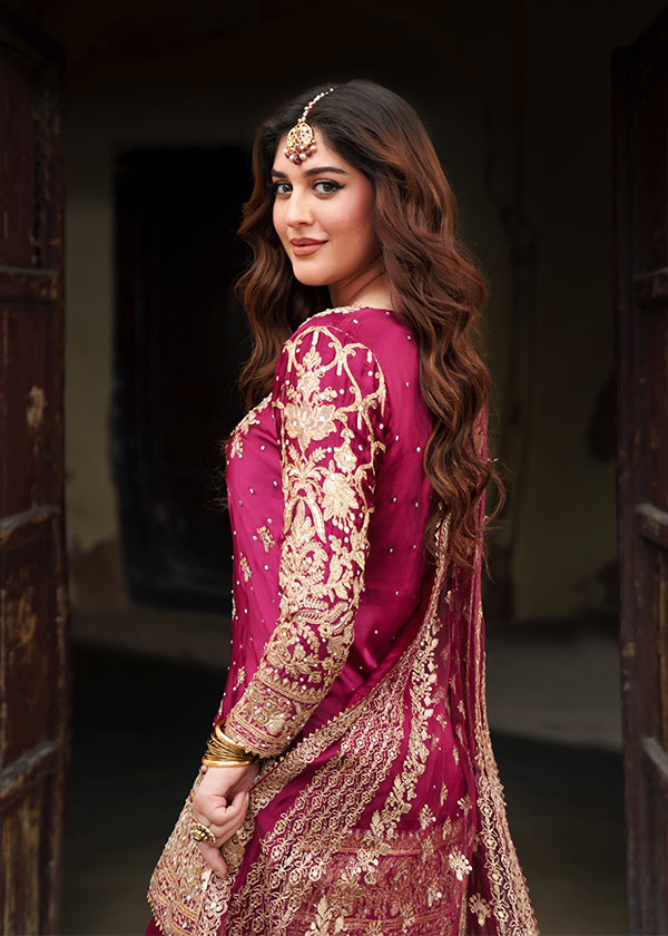 Ladies Embellished Magenta Charmuse Shalwar Kameez Online in UK USA Canada