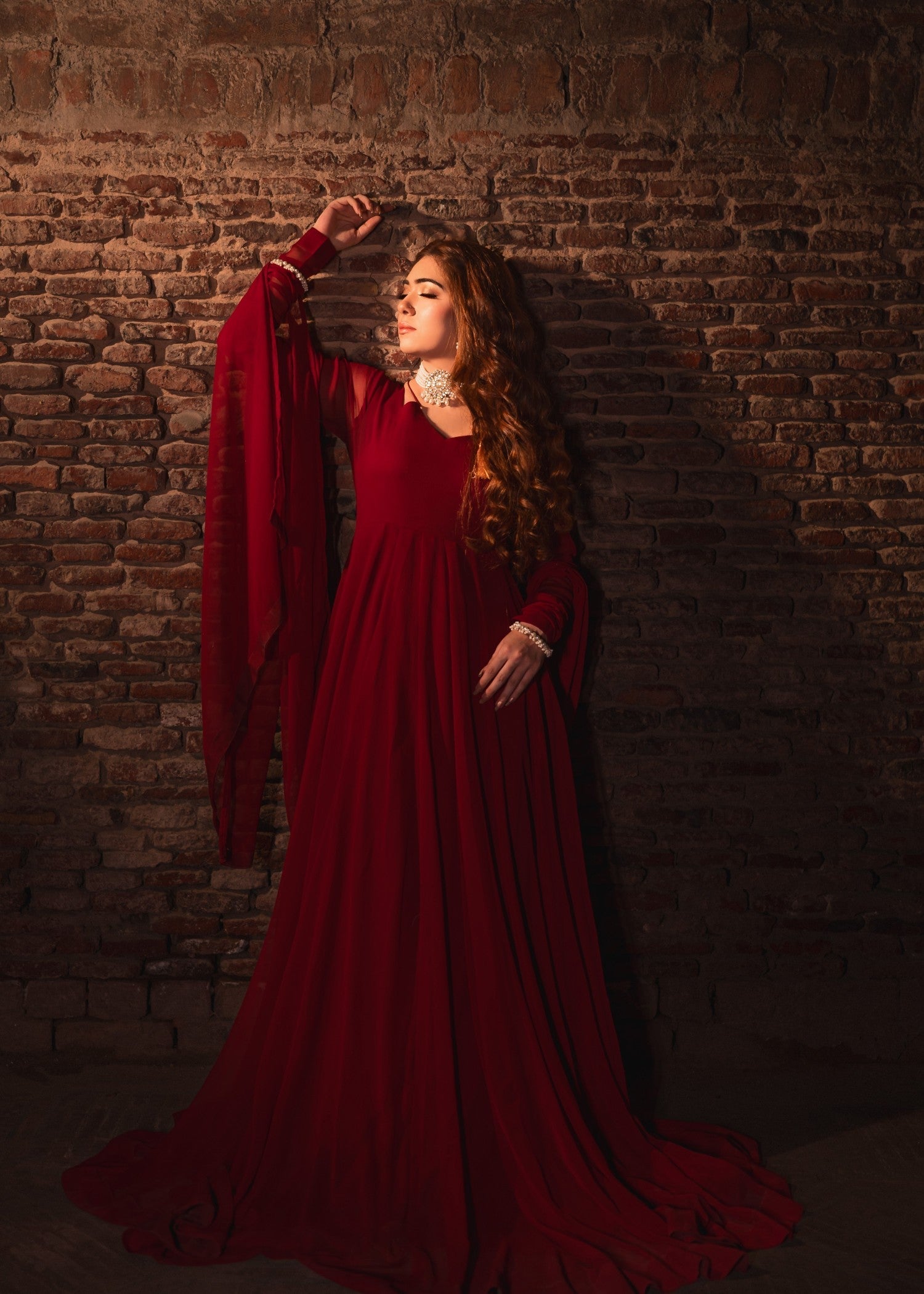 Ladies Embellished Maroon Chiffon Designer Suit Online in UK USA Canada