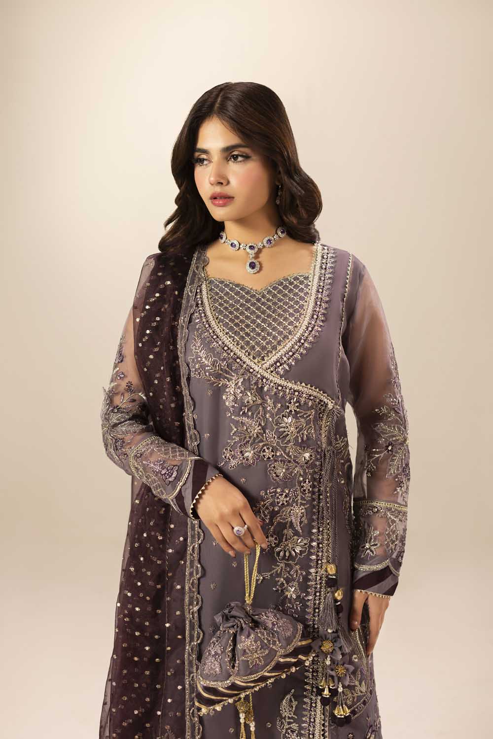 Ladies Embellished Mauve Organza Sharara Gharara Online in UK USA Canada