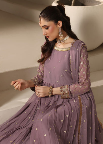 Ladies Embellished Mauve Pink Chiffon Suit Online in UK USA Canada