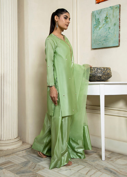 Ladies Embellished Mint Green Katan Silk Salwar Kameez Online in UK USA Canada