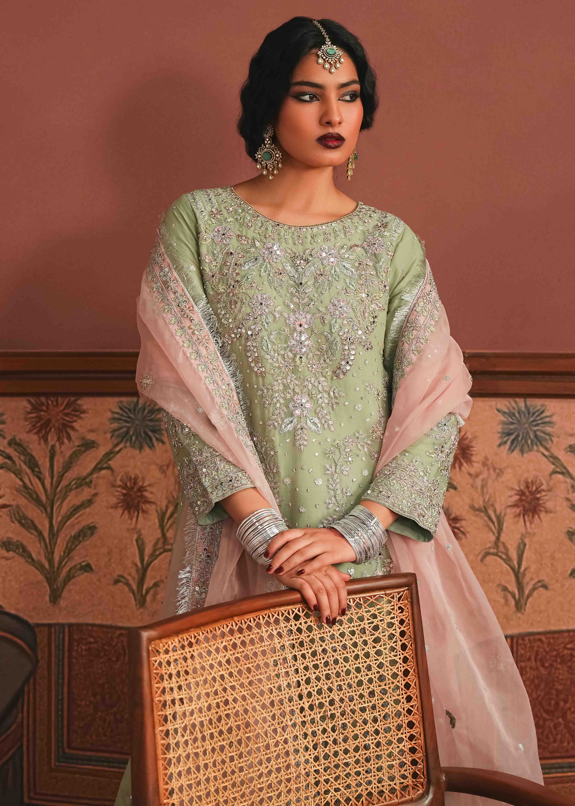 Ladies Embellished Mint Green Shalwar Kameez Online in UK USA Canada