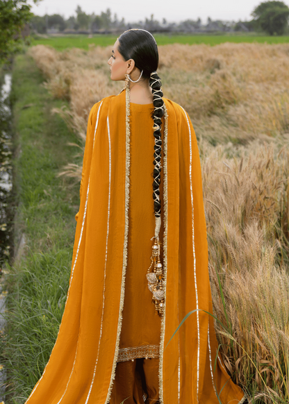 Ladies Embellished Mustard Raw Silk Kurta Palazzo Online in UK USA Canada