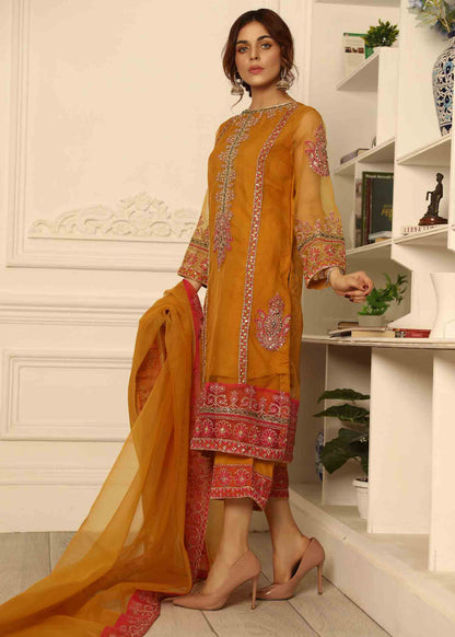 Ladies Embellished Mustard Raw Silk Suit Online in UK USA Canada