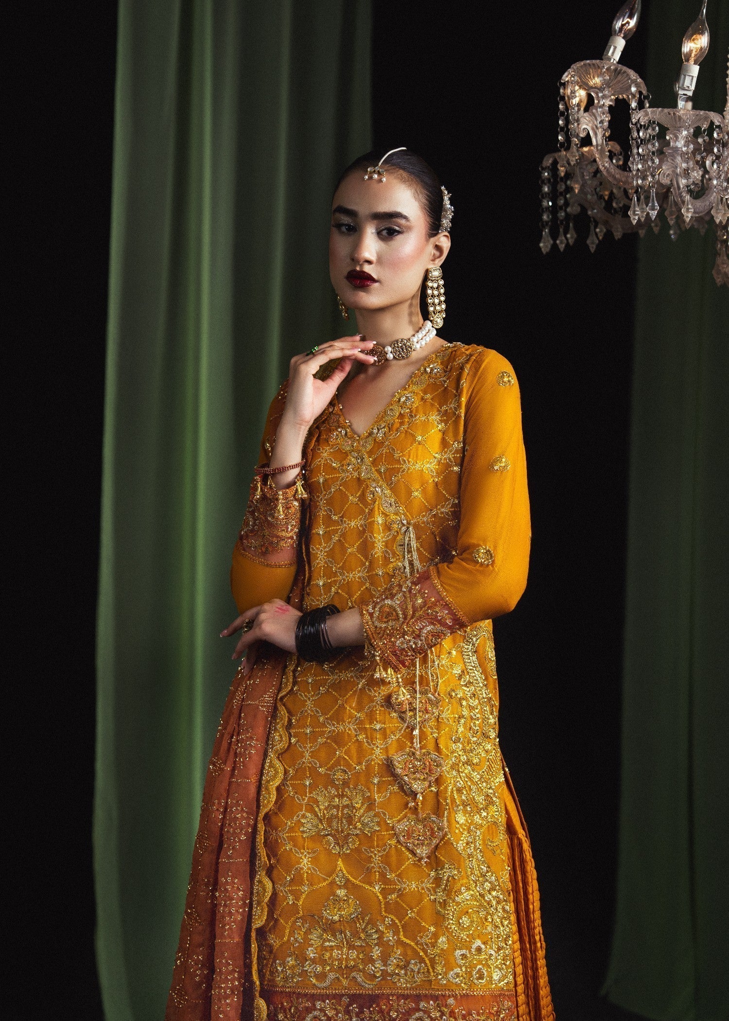 Ladies Embellished Mustard Sharara Gharara Online in UK USA Canada