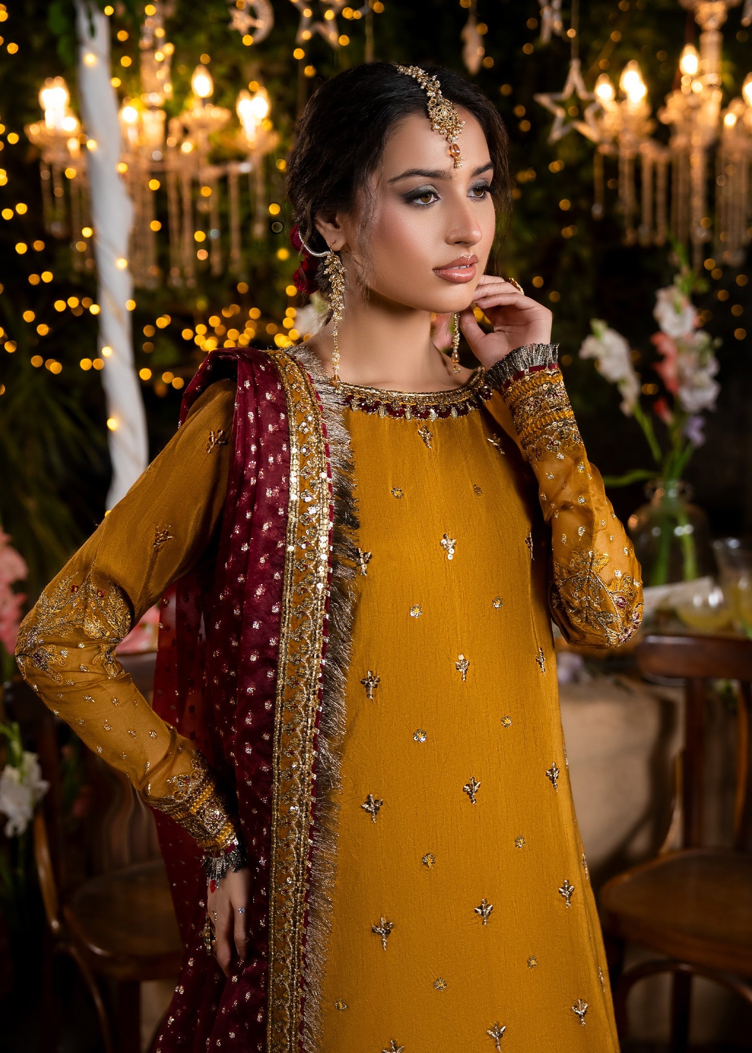 Ladies Embellished Mustard Sharara Salwar Kameez Online in UK USA Canada