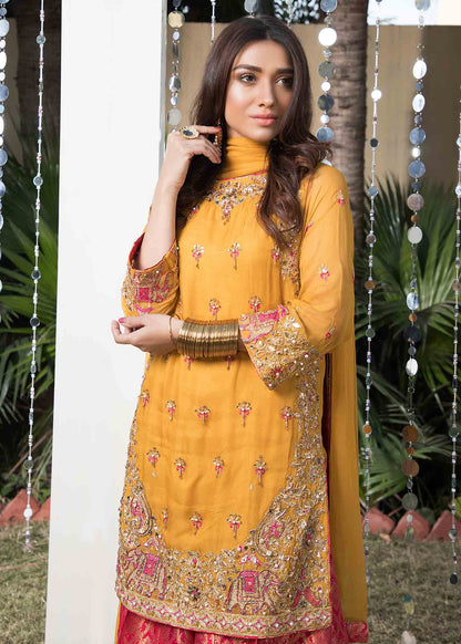 Ladies Embellished Mustard Sharara Suit Online in UK USA Canada