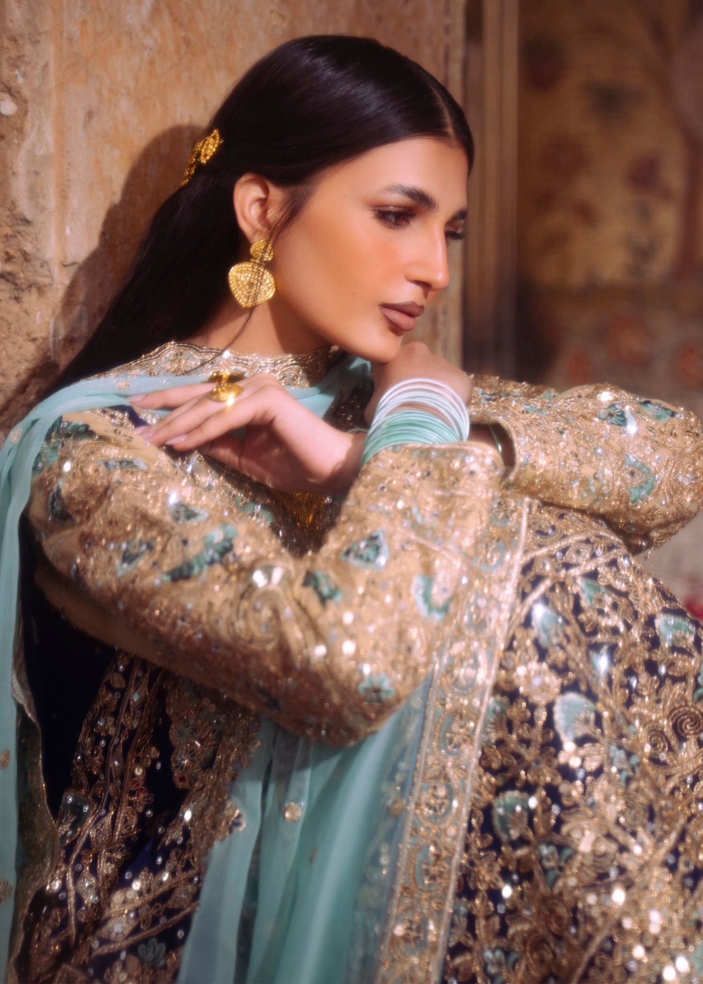 Ladies Embellished Navy Blue Chiffon Shalwar Kameez Online in UK USA Canada