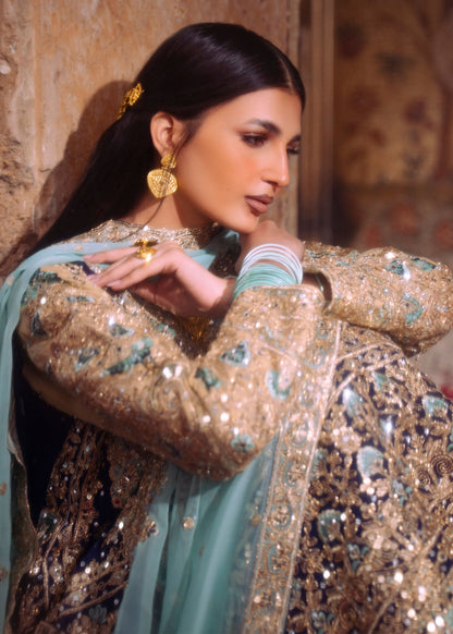 Ladies Embellished Navy Blue Chiffon Shalwar Kameez Online in UK USA Canada